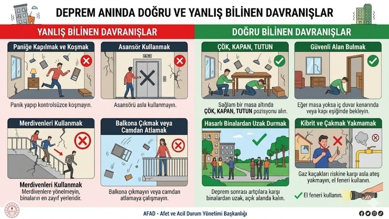 Deprem Anında Yanlış ve Doğru Bilinen Davranışlar