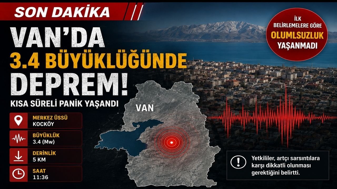 Van'da 3.4 Büyüklüğünde Deprem