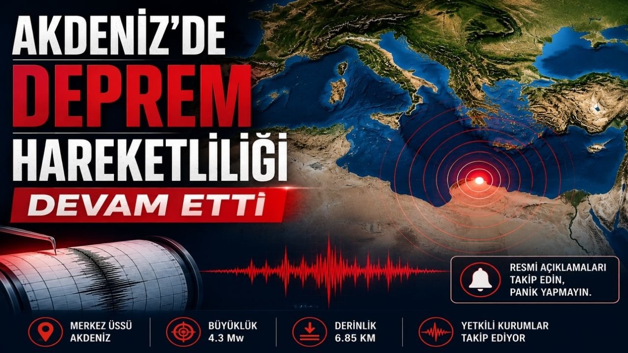 Akdeniz'de 4.3 Büyüklüğünde Deprem