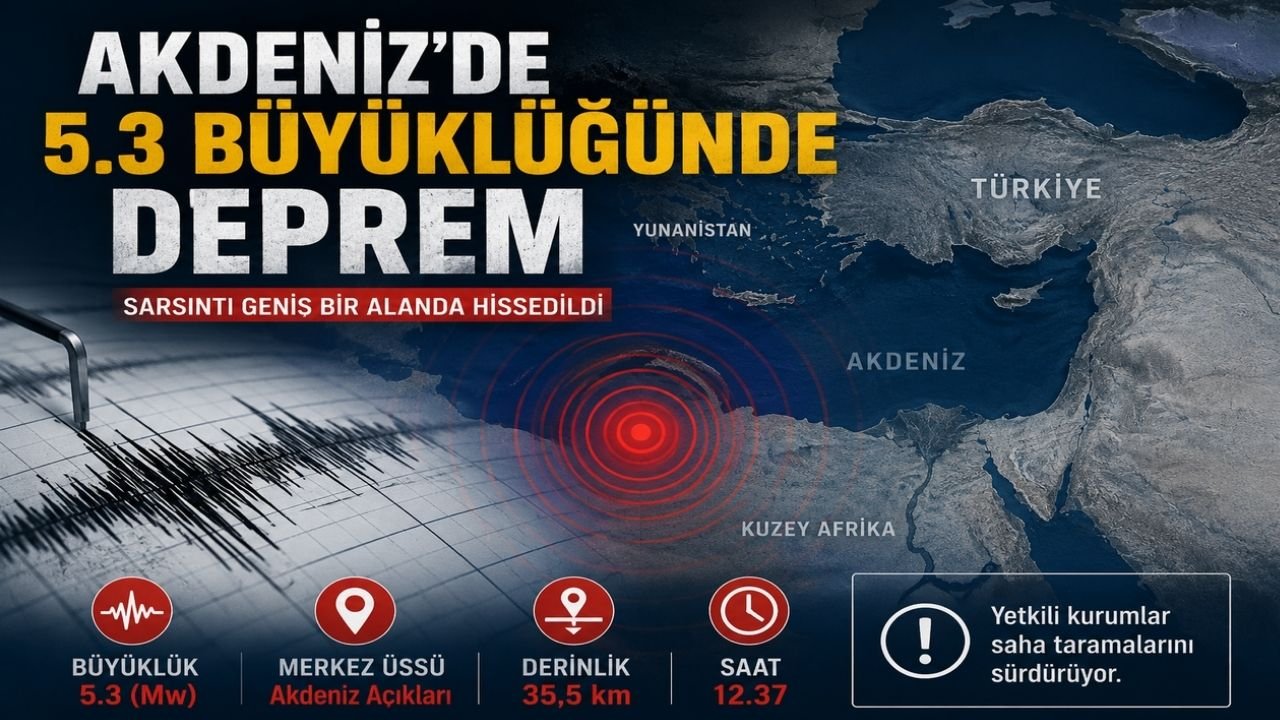 Akdeniz'de 5.3 Büyüklüğünde Deprem